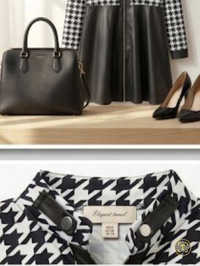 ​BRAND NEW Unique Houndstooth & Faux Leather Zip-Up Dress - Size 2XL (Fits US 12